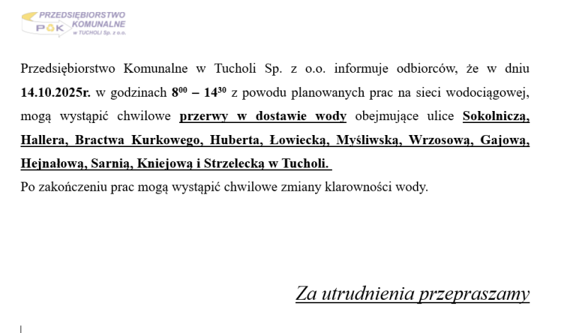 UWAGA! WAŻNE OGŁOSZENIE! PK w Tucholi informuje!